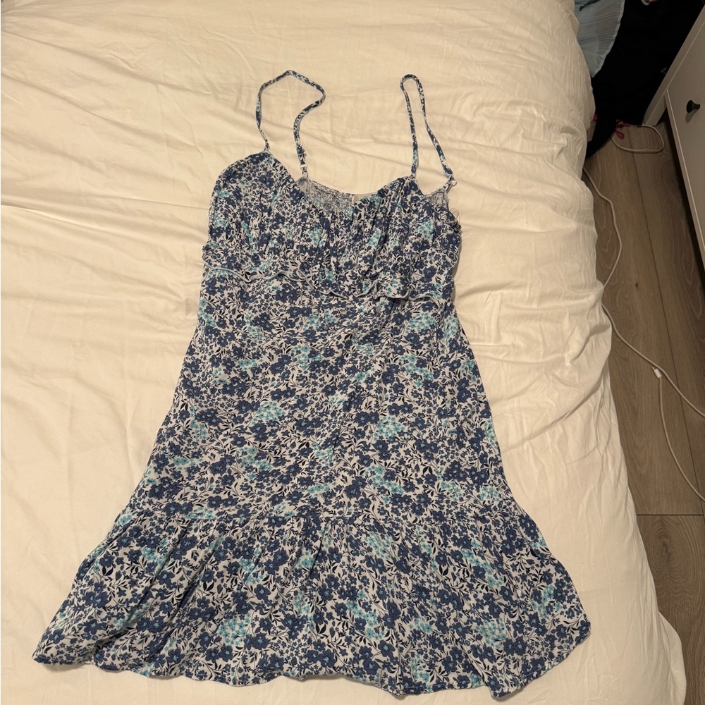 Blue Floral Spaghetti Strap Dress